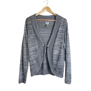 Chico’s Women’s Casual Tie Front Silver Metallic Knit Cardigan Size 2 (L)